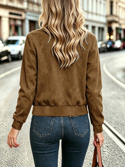 Elegant Casual Suede Texture Long Sleeve Jacket for Fall