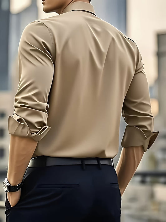 Men's Casual Long Sleeve Business Shirt for Spring and Fall
