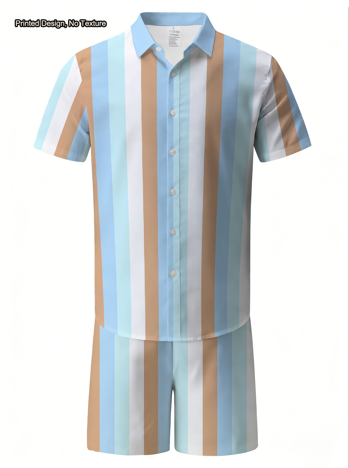 Men's Casual Summer Striped Short Sleeve Shirt & Shorts Set