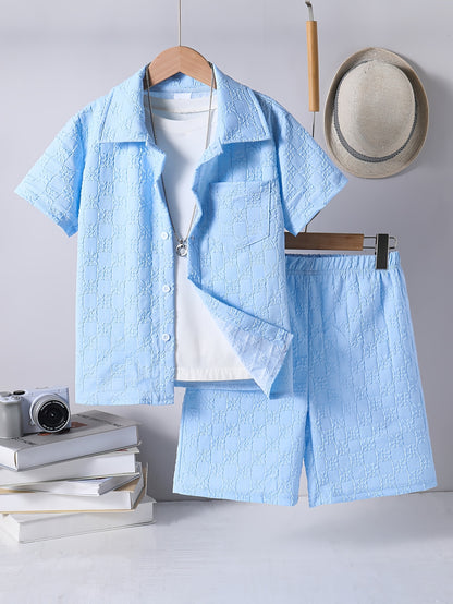 Boys Casual Short-Sleeve Shirt and Shorts Set for Summer