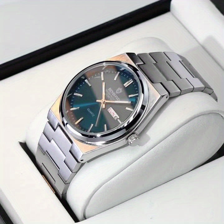 BINBOND Fashion Solid Stainless Steel Buckle Men's Business Casual Quartz Watch Thin Double Calendar Men's Watch