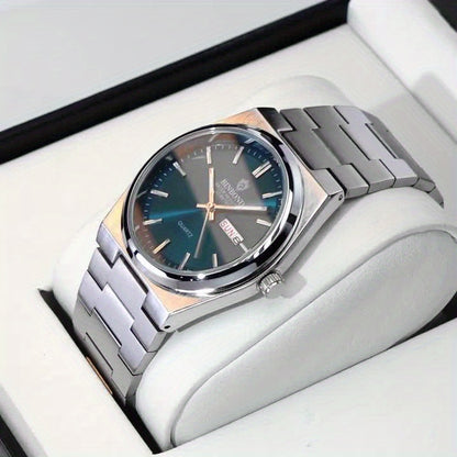 BINBOND Fashion Solid Stainless Steel Buckle Men's Business Casual Quartz Watch Thin Double Calendar Men's Watch