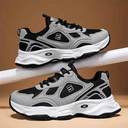 Men'S 2025 New Fashionable Low-Top Sneakers with Thick Sole - Non-Slip, Outdoor Casual Shoes for Teenagers and Young Adults, White and Golden Accents, All-Season Comfort, Casual Footwear   Modern Sneaker Design   Rubber Base