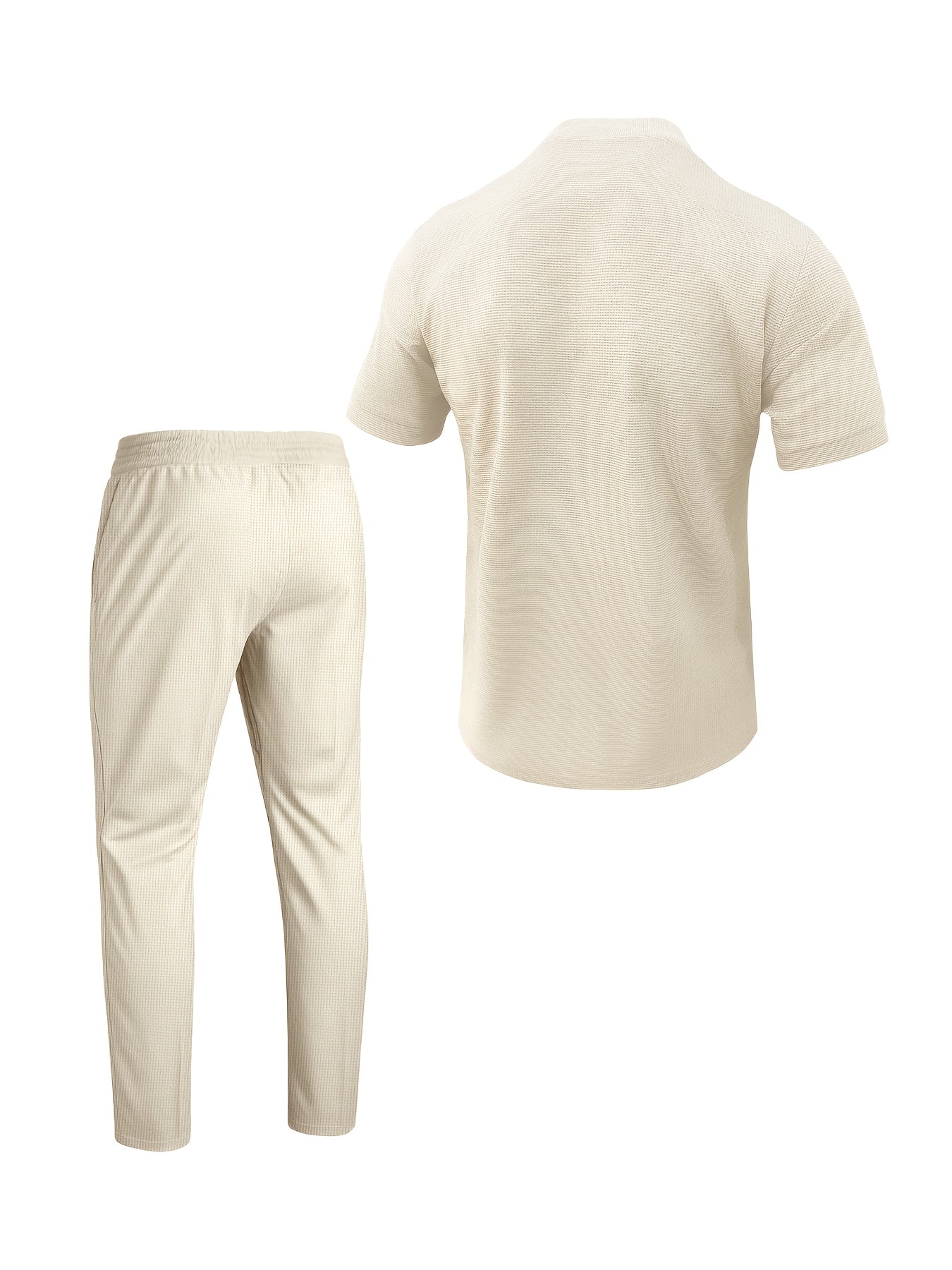 Men's Waffle Knit Zipper Shirt, Rib Collar Short Sleeve T-Shirt, Casual Breathable Summer Top - ayq