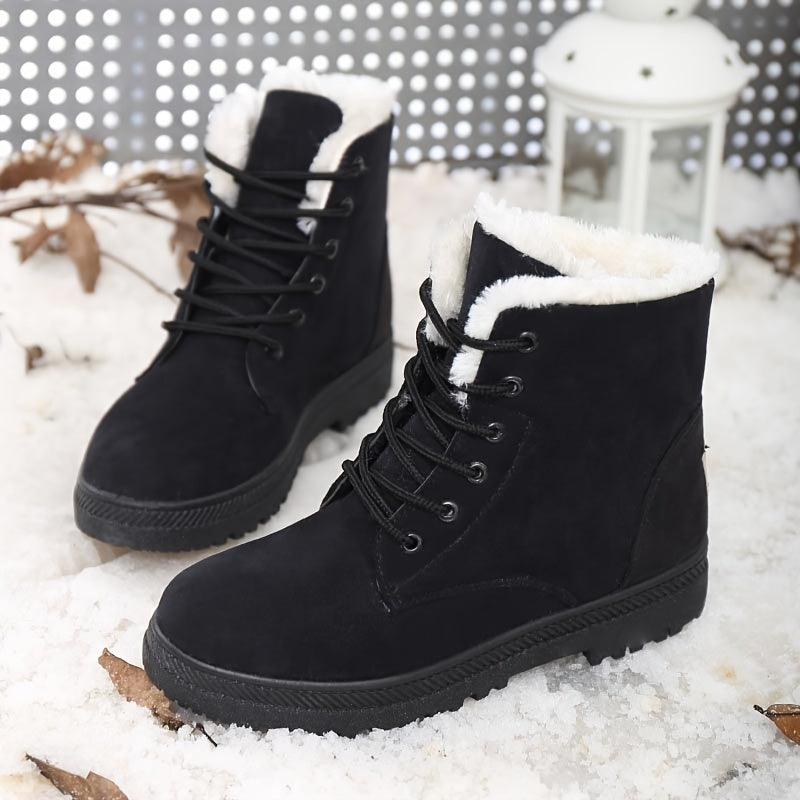Women'S Ankle Boots - Winter Warm Round Toe Flat Shoes with Lace-Up Closure, Non-Slip Rubber Sole, & Accent - All-Season Casual Boots for Everyday & Formal, Ladies Winter Boots, Outdoor Footwear, Fabric Lined Interior, Outdoo