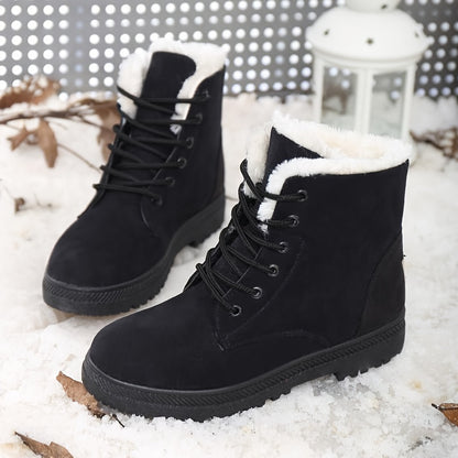 Women'S Ankle Boots - Winter Warm Round Toe Flat Shoes with Lace-Up Closure, Non-Slip Rubber Sole, & Accent - All-Season Casual Boots for Everyday & Formal, Ladies Winter Boots, Outdoor Footwear, Fabric Lined Interior, Outdoo
