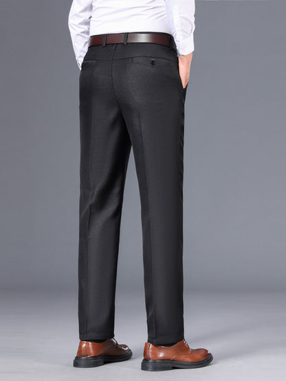 Men's Classic Gray Dress Pants - Medium Thick, Straight Fit with Slant Pockets & Zipper Closure, Polyester, Non-Stretch Fabric for Business Casual & Formal Wear, Ideal for Spring/Autumn