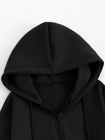 Women's Casual Short Hoodie Jacket with Zipper and Geometric Print