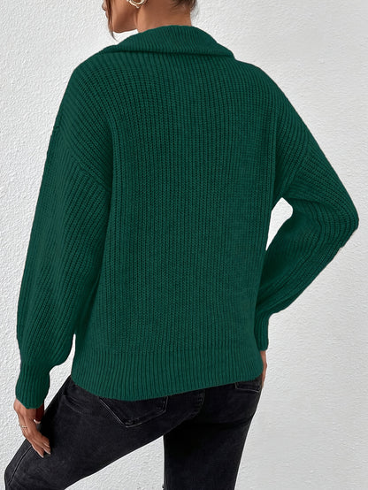 Women's Elegant Half-Zip Solid Color Polyester Sweater