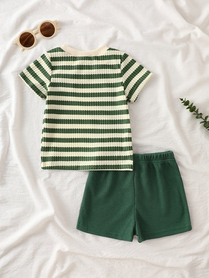 Baby Summer Striped Red White Set with Bear Plush Shorts