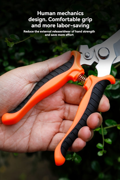 Gardening Scissors | Comfortable Grip, Spring-Assisted, Sharp and Non-Slip, Ideal for Pruning Branches and Flowers, Modern Stainless Steel Blades