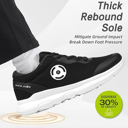 Men's Lightweight Breathable Mesh Sneakers - Casual Lace-Up Running Shoes with EVA Cushioning, Black & White Design, Sizes 8-14