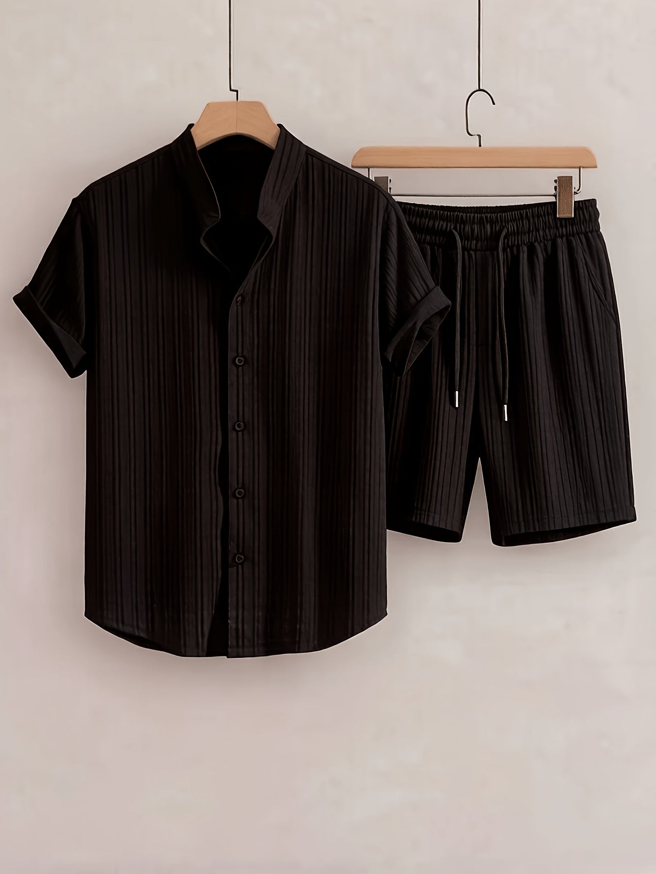Men's Casual 2-Piece Summer Set: Button-Down Shirt & Drawstring Pants