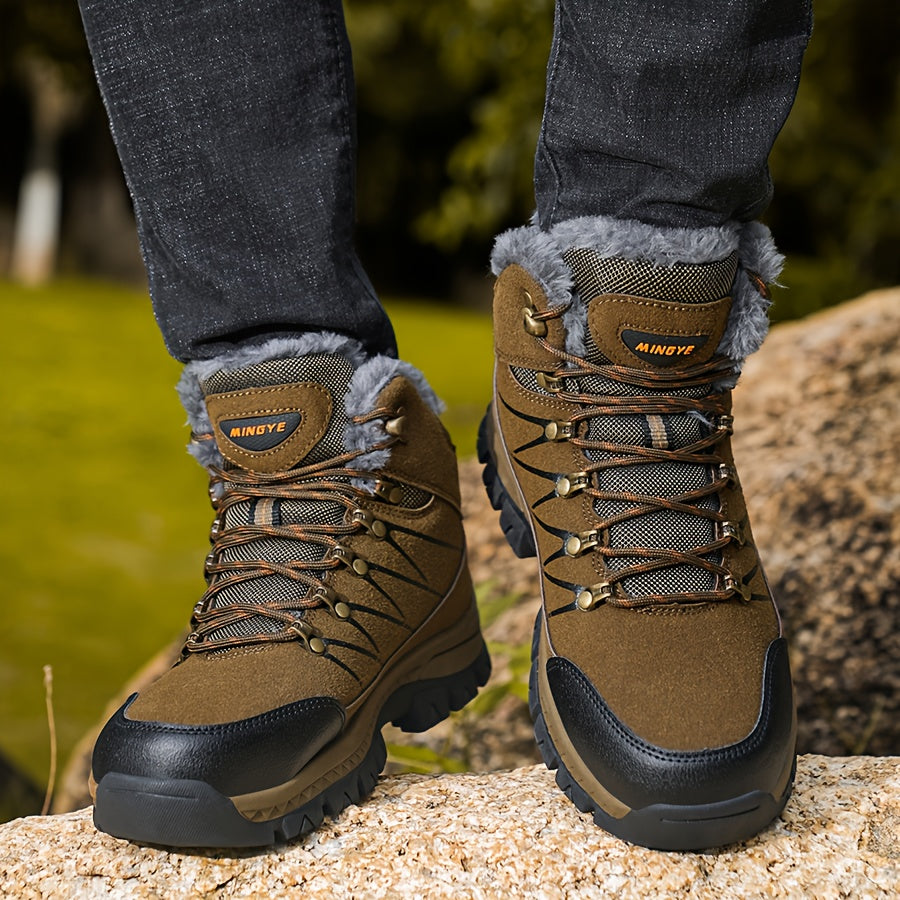 Men's Heavy-Duty Winter Hiking Boots - Mid-Calf Ankle Support, Traction TPR Sole & Rugged Tread - Cold Weather Trekking Boots for Snow, Ice, Mountain Climbing - All-Terrain Outdoor Boots for Men with Lace-Up Closure, Durable