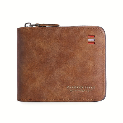 Men's Zipper Short Wallet, Multi-card Card Holder, PU Leather Bifold Wallet Money Clip With Coin Pocket, Gift For Men