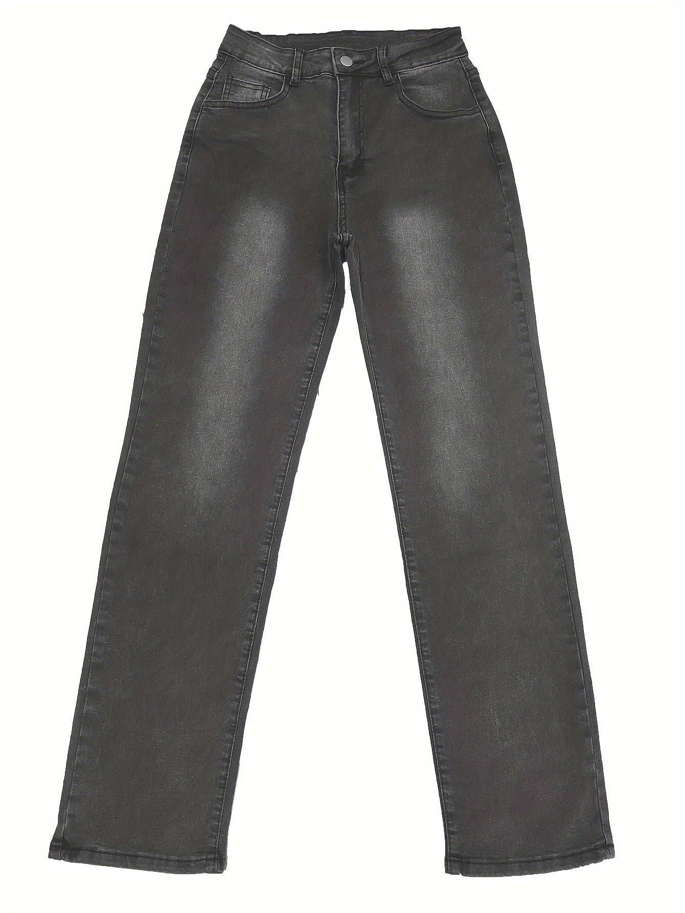 High Waist Light Washed Straight Jeans, Slash Pocket Casual Loose Fit Denim Pants, Women's Denim Jeans & Clothing