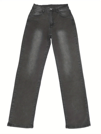 High Waist Light Washed Straight Jeans, Slash Pocket Casual Loose Fit Denim Pants, Women's Denim Jeans & Clothing