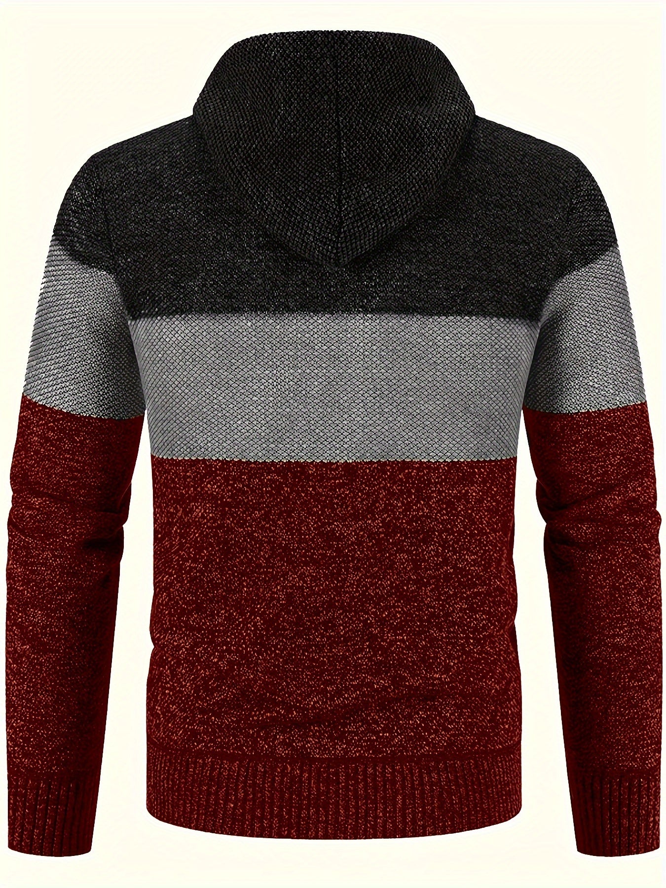 Men'S Fleece-Lined Hooded Sweater | 100% Polyester Knit | Mature Style | Striped Pattern | Long Sleeve | Regular Fit Hoodie with Medium Stretch Fabric | Casual Autumn & Winter Outerwear
