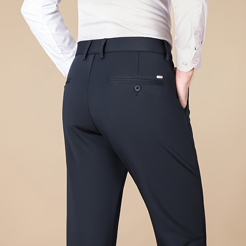 Men's Casual Pants, Autumn Polyester Blend, Regular Fit, Solid Color, Button Detail, Slim Fit, Standard Length, Men's Fashion, Trousers for Men
