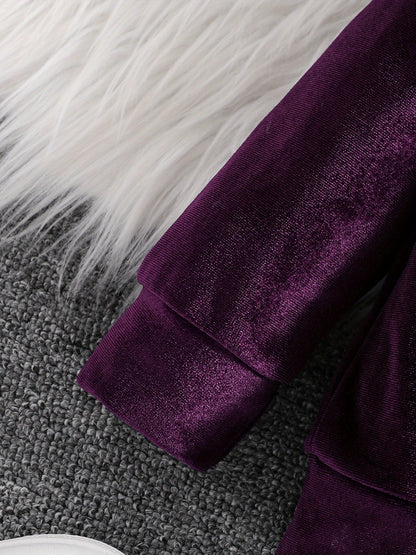 Girls' Long Pants Set, Burgundy Hooded Sweatshirt & Sweatpants, New Autumn Winter Warm Pullover Top, Fabric Two-Piece Set, Princess English Letter Embroidery with Pockets, Festive Holiday Outfit for Baby Girls, Perfect for Ou