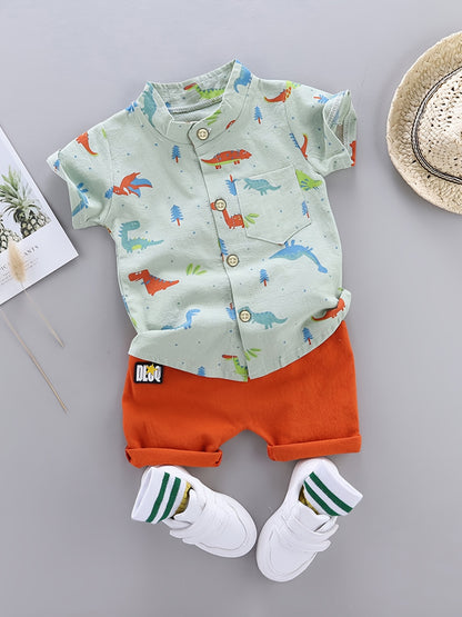 Kids' Cotton Dinosaur Print Shirt & Shorts Set for Summer