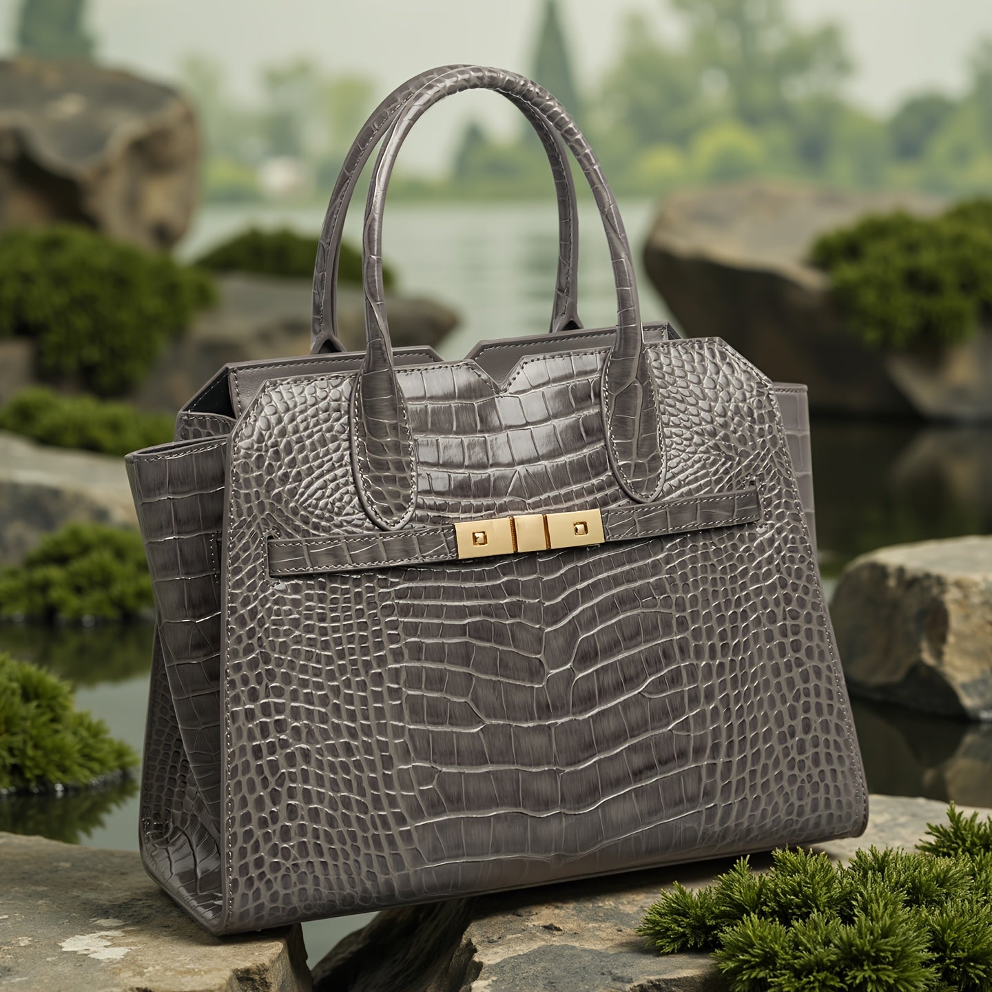 Elegant Crocodile-Pattern Leather Women's Tote & Crossbody Bag