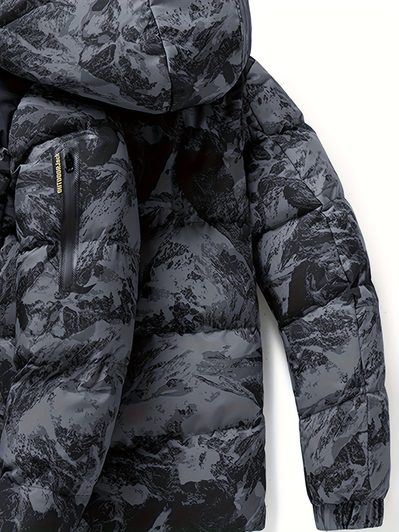 Men's Heavy-Duty Winter Thermal Hooded Jacket - Full-Zip Windproof Coat with Detachable Hood, Full-Zip Front Closure, Zipper Pockets - Machine Washable Cold Weather Jacket for Skiing, Snowboarding, Outdoor Activities - Camouf