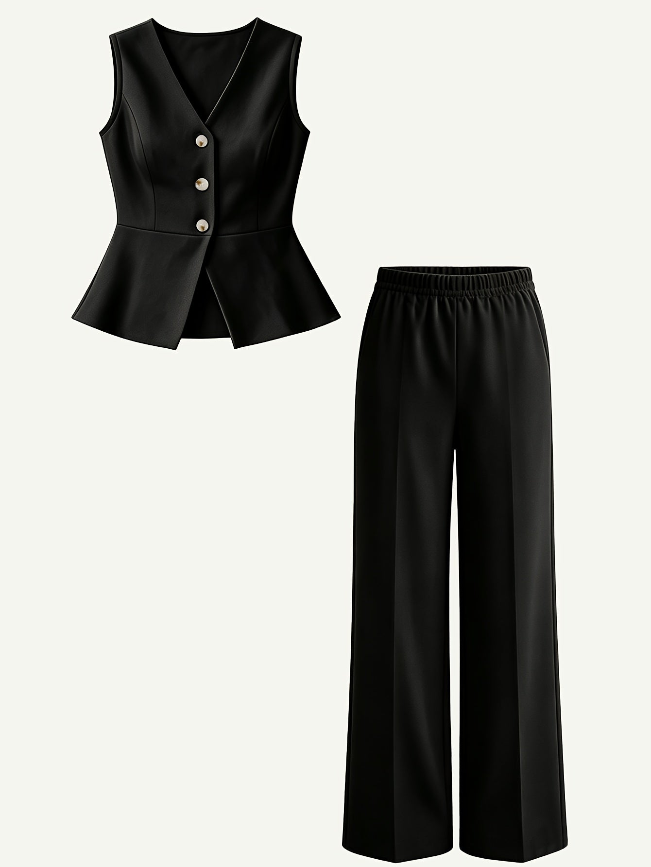 Girls' Sleeveless V-Neck Vest & Wide-Leg Pants Set for Spring-Fall