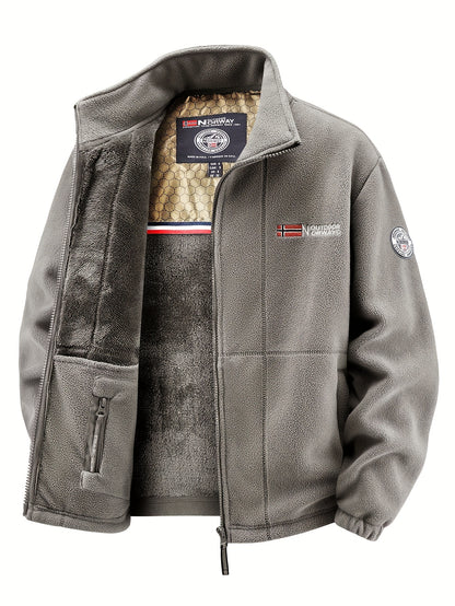 Men's Warm Stand Collar Cardigan Jacket, Honeycomb Heat-Retaining Graphite Lining, Thermal Insulation, Warmer Upper Body, Quality Men's Wear, Warm Lining, Carbon Fiber Technology - Full-Zip Winter Coat, Full-Length Zipper, Ma