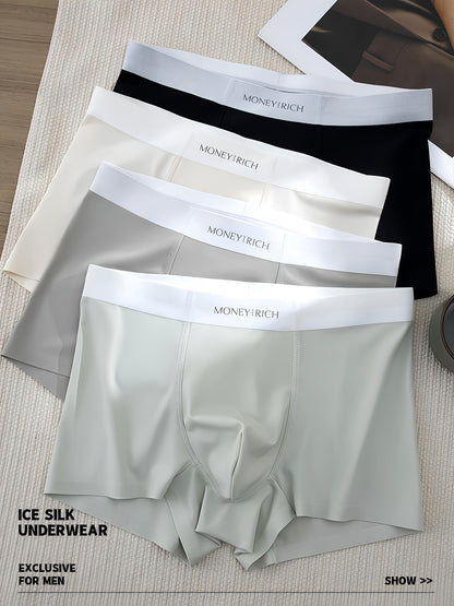 Men's Stretchy Solid Color Breathable Seamless Boxer Briefs, 4-Pack