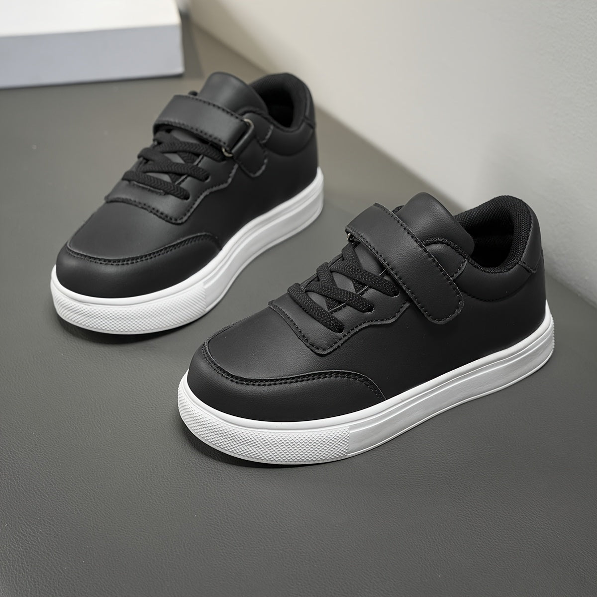 Kids Glossy PU Sports Shoes with Hook-and-Loop Closure