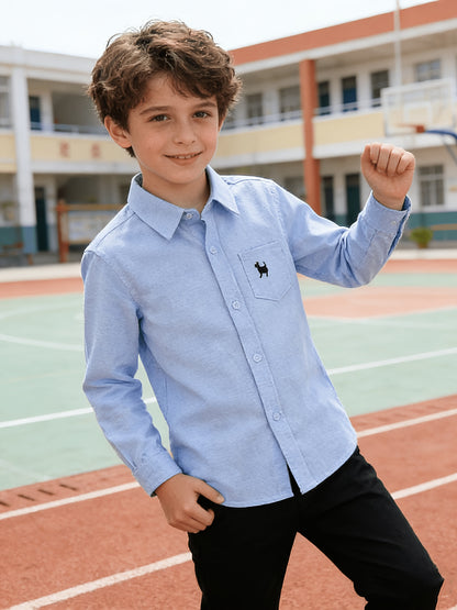 Boys' Preppy Long Sleeve Cotton Blend School Shirt