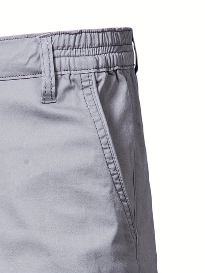 Men's Classic Fit Cotton Twill Flat Front Solid Chino Short With Slant Pockets And Elastic Waist