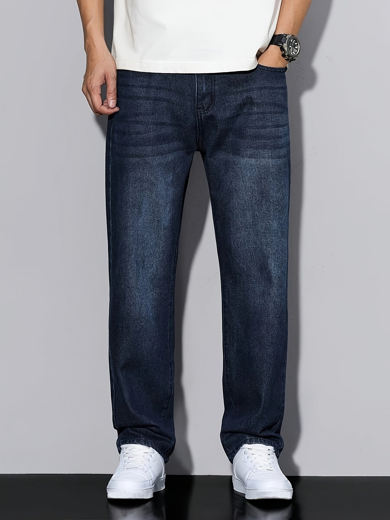 Teen Mid-Rise Straight-Leg Dark Blue Denim Jeans