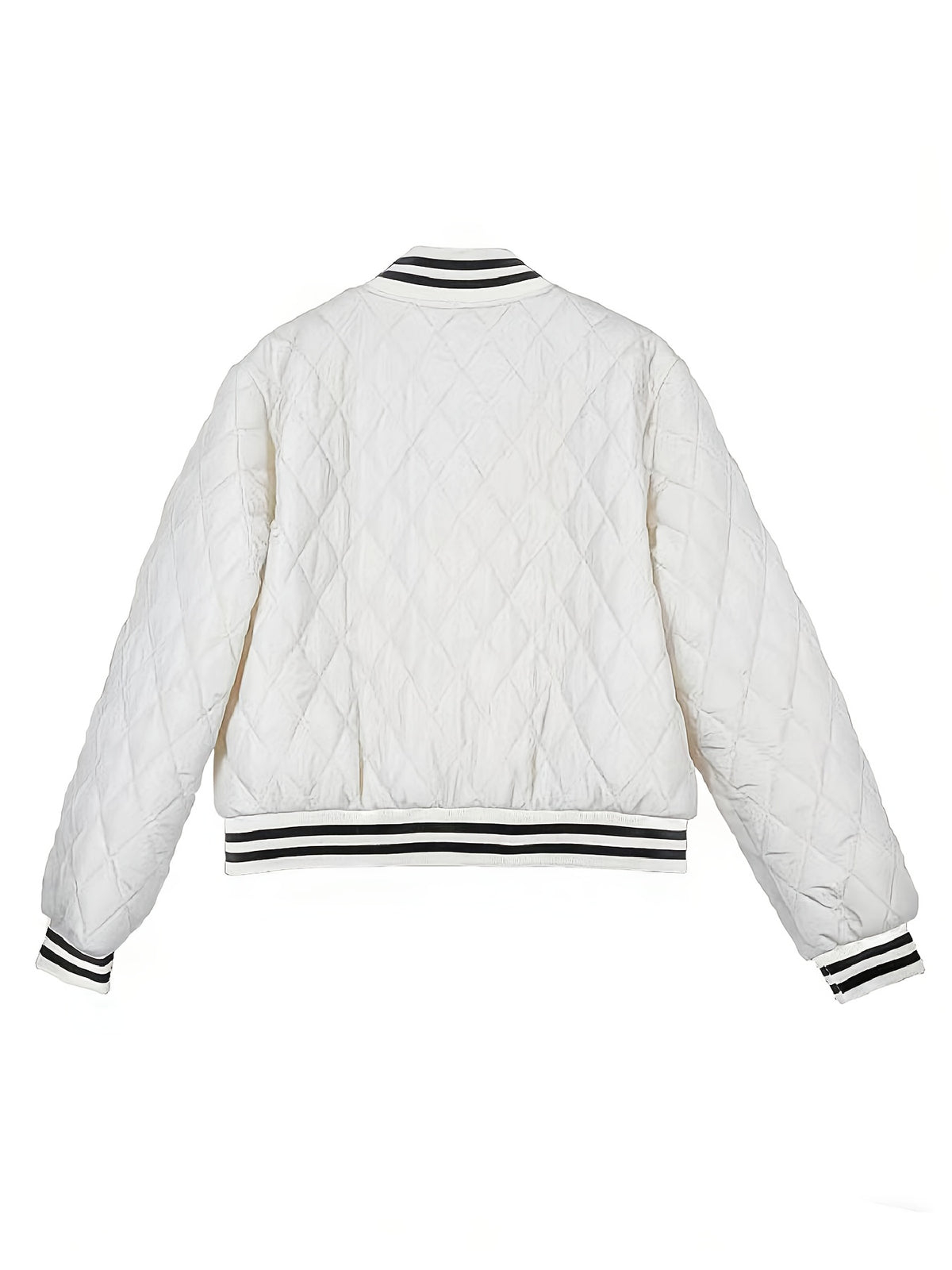 Women's Quilted Casual Jacket with Striped Collar for Fall/Winter