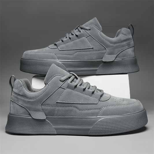 1pair Men'S Classic Solid Grey Skateboard Sneakers, Casual Street Style Lace-Up Running Shoes, Lightweight Stability Low Top with Faux Upper, Fabric Inner & EVA Sole for All-Season Outdoor Activities