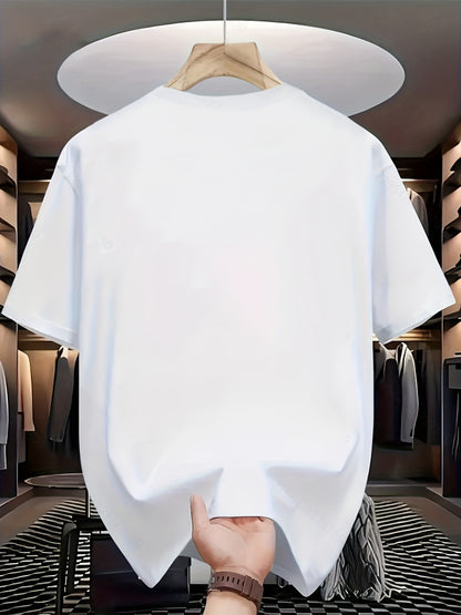 Men's Casual Graphic T-Shirt - Soft Polyester Blend, Crew Neck, Short Sleeve, Summer Style with Unique Moon and Figures Print, Lightweight and Comfortable for Casual Attire, Everyday Tshirt   Artistic Design Shirt   Lightweig