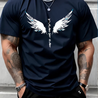 Wings Print Men's Creative Top, Casual Short Sleeve Crew Neck T-shirt, Men's Clothing For Summer Outdoor