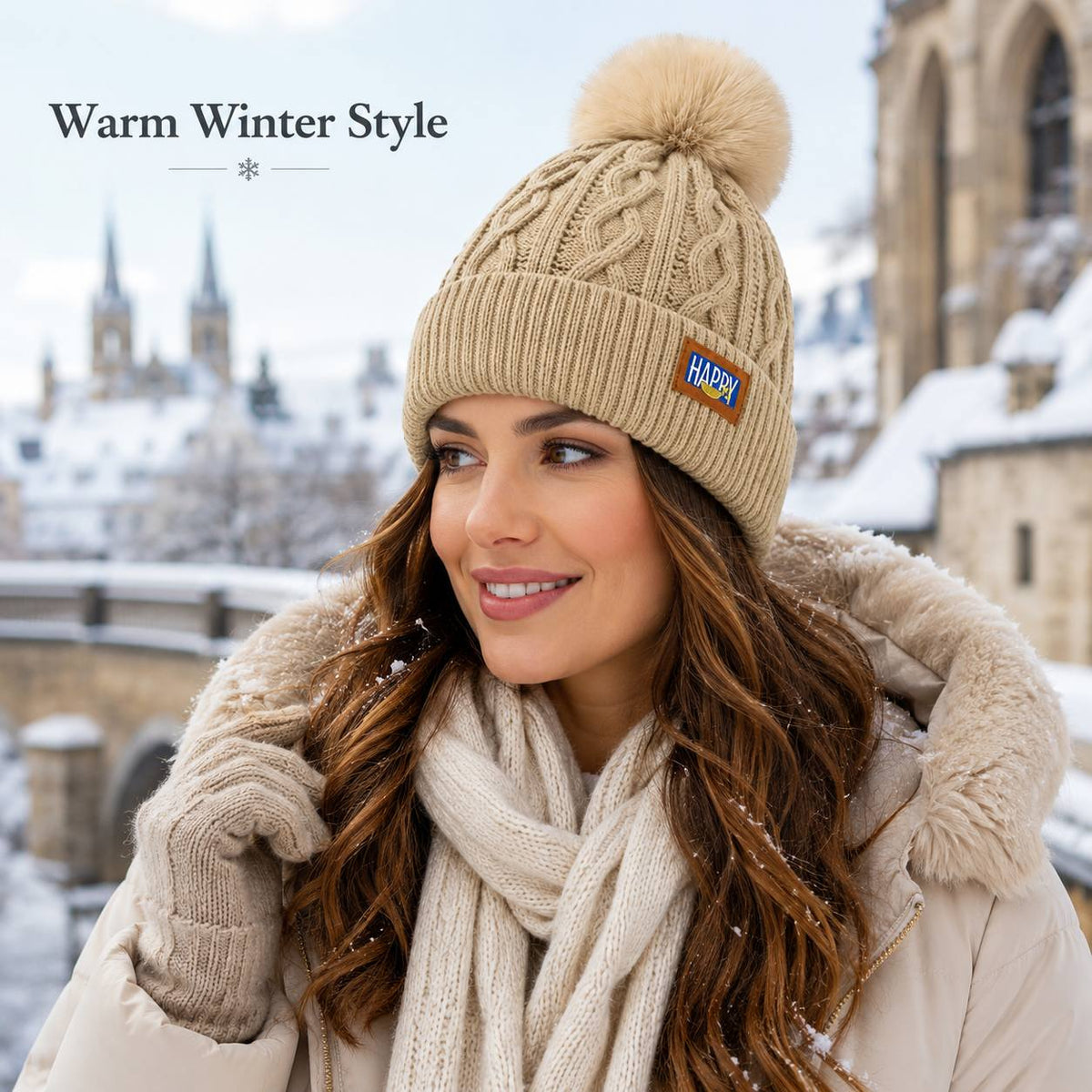 Women’s Lightweight Knit Pom-Pom Winter Hat - Warm & Trendy