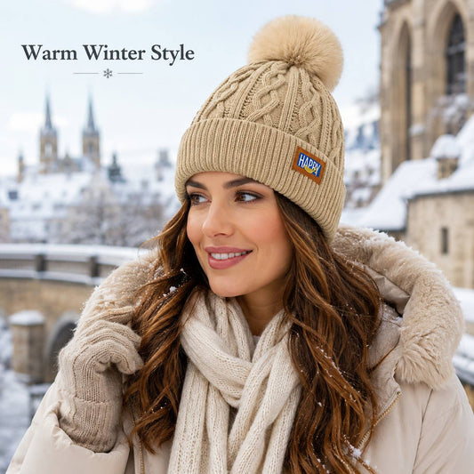 Women’s Lightweight Knit Pom-Pom Winter Hat - Warm & Trendy