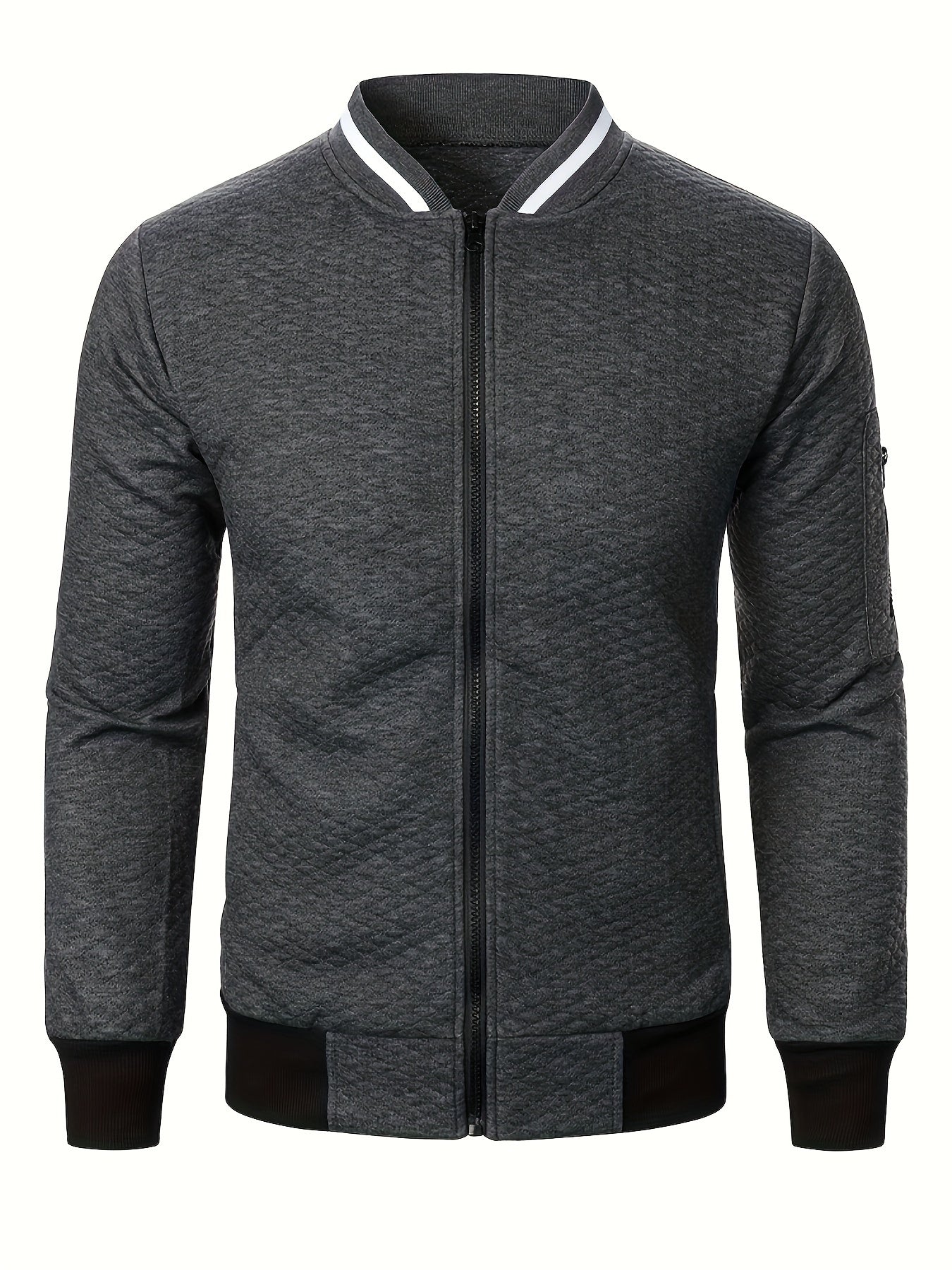 Men's Casual Full Zip Bomber Jacket, Warm Comfy Blouson Jacket For Autumn And Winter Outdoor Activity