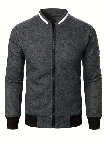 Men's Casual Full Zip Bomber Jacket, Warm Comfy Blouson Jacket For Autumn And Winter Outdoor Activity