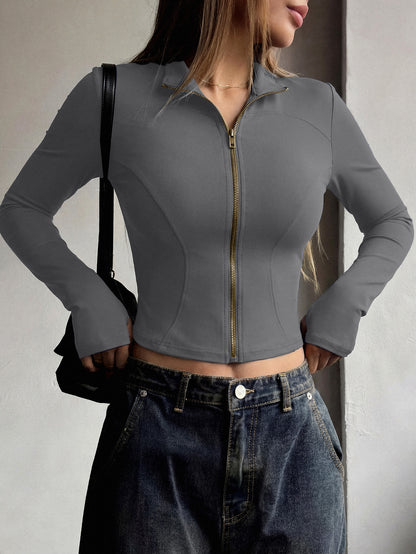 Women’s Athletic Long Sleeve Jacket with Thumb Loop, Stretchy Fit