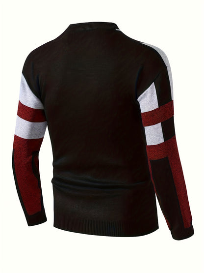 Men's Round Neck Casual Striped Warm Sweater Fashion Knit Pullover Top