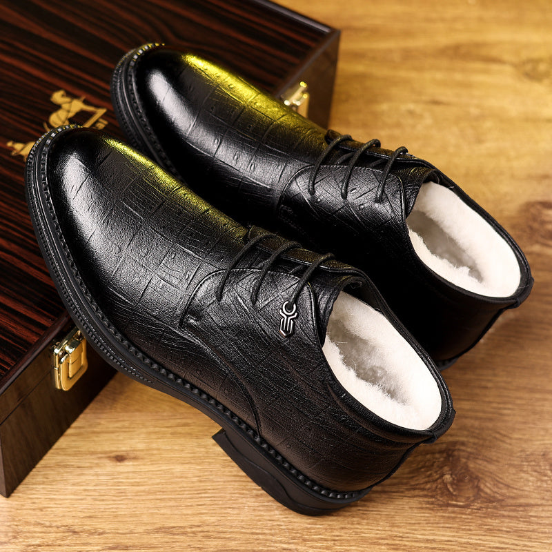 Տղամարդու ձմեռային տաք բրդյա ծածկույթով բարձրակրունկ կոշիկներ՝ չսահող, դիմացկուն, ոճային սև օքսֆորդներ՝ գործնական և առօրյա հագուստի համար, իդեալական են հարսանիքների և բացօթյա միջոցառումների համար, ձմեռային կոշիկներ | Նրբագեղ ոճ | Կայուն ռետինե ներբան