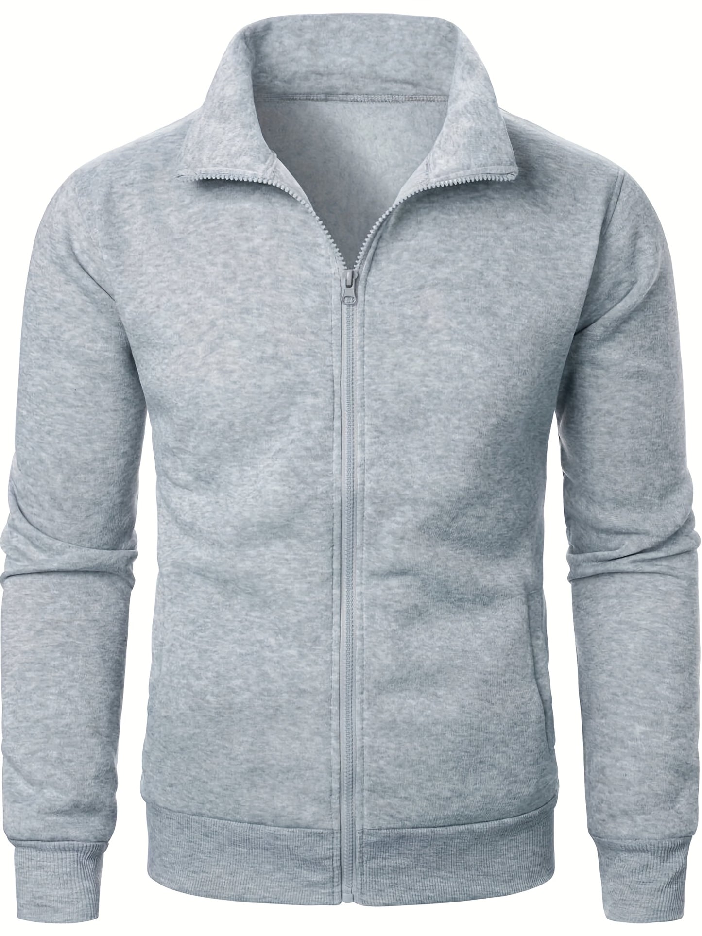 Men'S Slim-Fit Fleece-Lined Zip-Up Hoodie - Warm Long Sleeve Casual Jacket with Stand Collar, Solid Color, Polyester Lining, Pockets, Regular Fit for Fall/Winter, Winter Hoodie, Autumn Outerwear, Sleek Design, Durable Fabric,