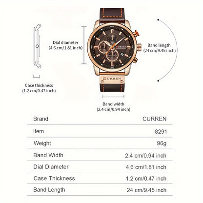 Men's Sports Watch With Multiple Functions, PU Leather Strap, And Automatic Date Display