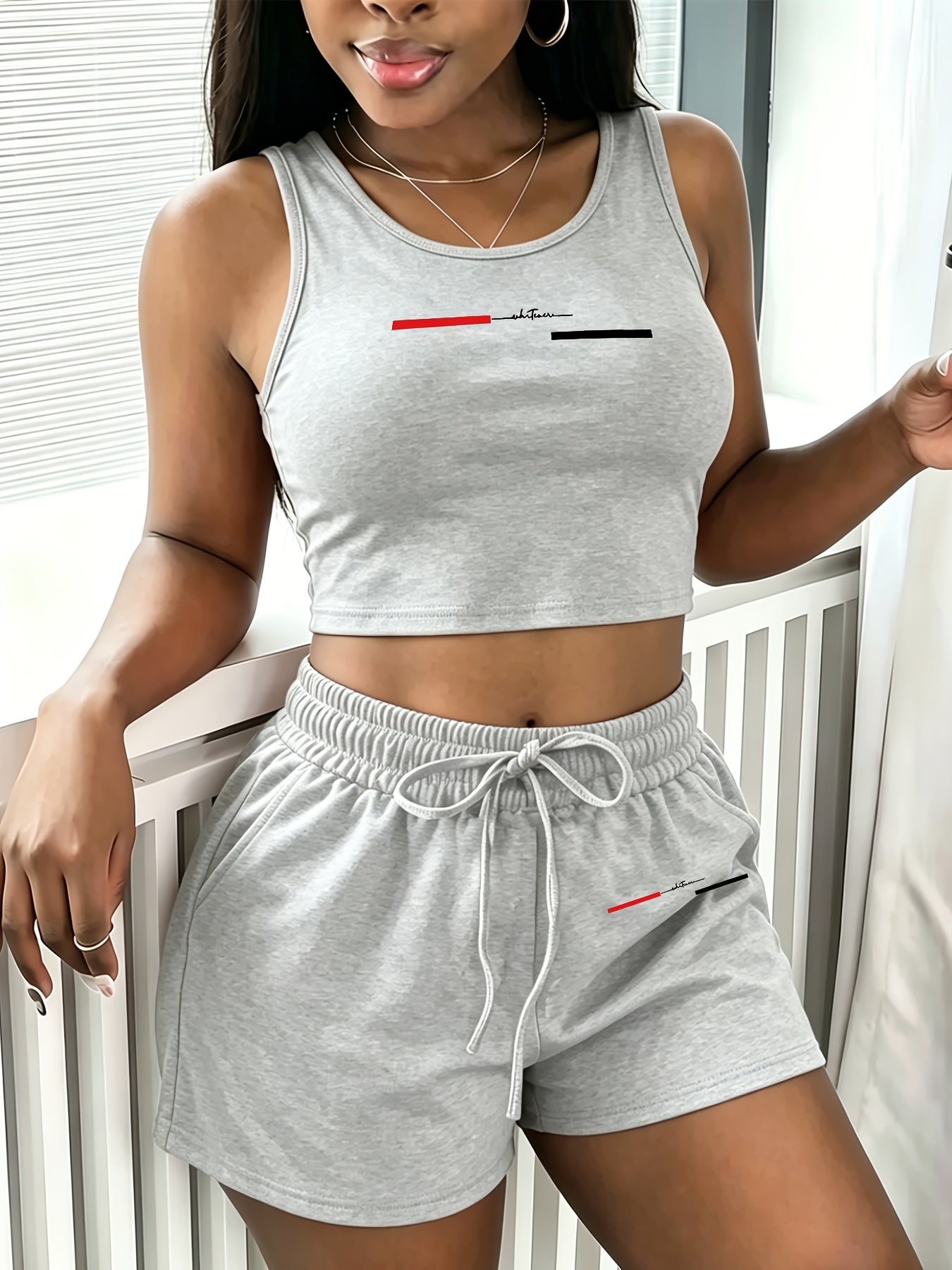 Casual Women's Two-Piece Vest and Shorts Set with Print