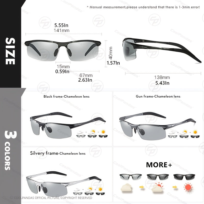 Men's Rimless Photochromic Polarized Magnesium Sunglasses