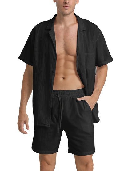 Men's Casual Comfy Cotton Breathable Active Shorts, Chic Drawstring Beach Shorts